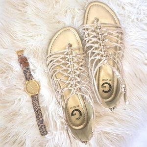 NWOT GUESS GG Jonsie Strap Sandal flats Gold sz 10